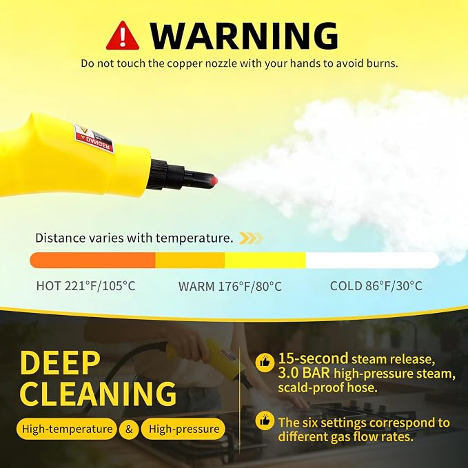 Steam Cleaner,15s Heat-Up 6-Level Adjustable, 2500W Handheld Steam Cleaner for Home with 13 pcs Accessories,Portable Steamer for Kitchens, Grease, Bathroom, Grout,Tile, Floor, Couch and Car
