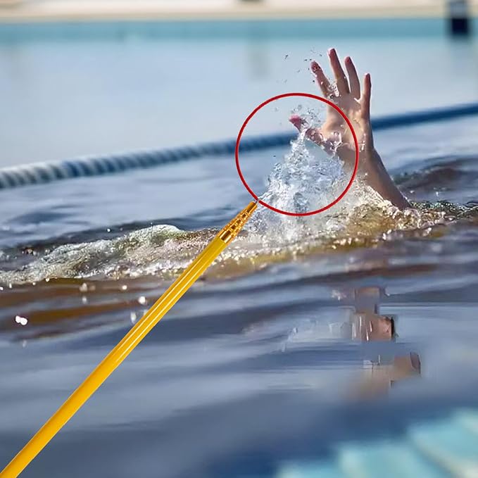 14.8ft Telescopic Pool Rescue Hook | OSHA Water Rescue Pole & Emergency Hook with Night Glow | Fiberglass Pool Safety Pole for Home/Water Parks