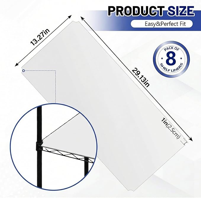 Sliner 8 Pack 14 x 30 Inch Wire Shelf Liner Clear Plastic Waterproof Liners for Organizing Metal Rack Shelves, Kitchen Cabinets, Cupboard, Pantry