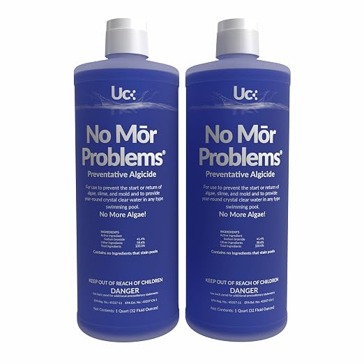 United Chemical No Mor Problems Preventative Pool Algaecide & Water Clarifier - Non-Staining, pH Independent Algae Prevention, 1 Quart (2-Pack)