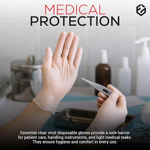 FIRST GLOVE 6 Mil Essential Clear Vinyl Disposable Gloves - Hand Gloves for Food Handling & Cleaning, Multipurpose Use - Disposable Glove with Enhanced Grip, Hand Protection & Latex-Free -Small,1000ct