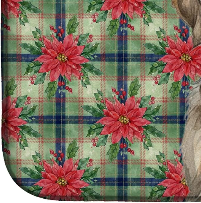 Caroline's Treasures Grizzle and Tan Otterhound Christmas PoinsettIas Dish Drying Mat Absorbent Dish Drying Mat Pad for Kitchen Counter Dish Drainer Mat for Countertop, 14 x 21", Multicolor