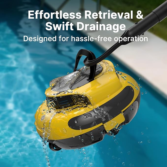 Cordless Robotic Pool Cleaner - Dual Motor Powerful Suction, 150 Min Runtime, Auto Parking, Ultra-Quiet, for In-Ground Pools Up to 50ft, Energy Efficient & Lightweight (Yellew)