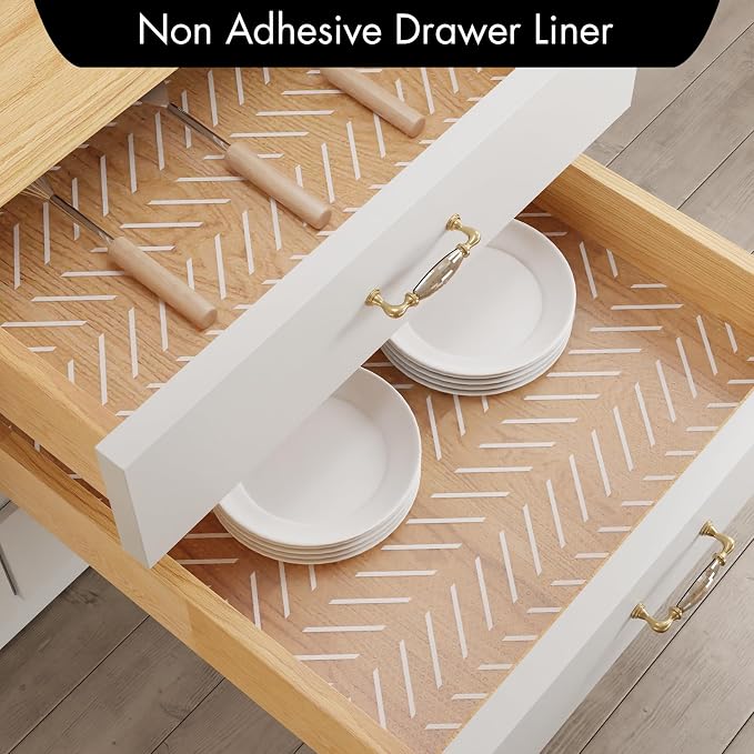 Cooyes Shelf and Drawer Liner for Kitchen Cabinets – Non-Adhesive, Waterproof, Non-Slip Cabinet Liners for Scratch Protection, Desk, Refrigerator, Shelves, Drawers with Modern Pattern