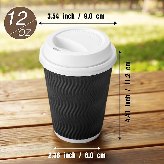 Disposable Wavy Insulated Cups, 12 Ounce, 98 Count, 20 Bonus Lids, for Hot or Cold Drinks, Assorted Colors