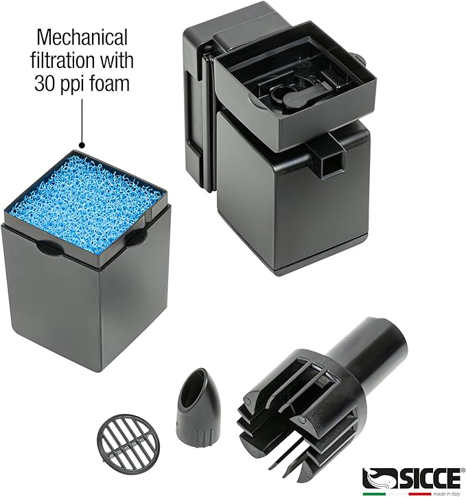 Sicce Shark MINI Aquarium Surface Skimmer 350 up to 40 Gallon Aquariums | 90 GPH Flow Rate Efficient Debris Oil Film Removal Freshwater & Saltwater
