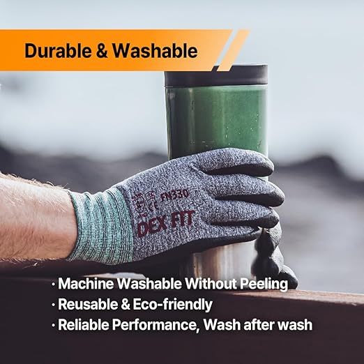 DEX FIT Nitrile Work Gloves FN330, 3D-Comfort Stretchy Fit, Firm Grip, Thin & Lightweight, Touch-Screen Compatible, Durable, Breathable & Cool, Machine Washable; Green L (9) 3 Pairs