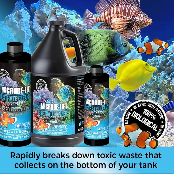 MICROBE-LIFT Gravel & Substrate Cleaner for Saltwater Aquarium and Freshwater Tanks, Tank Cleaner and Aquarium Water Conditioner, Clarifies Water, Reduces Sludge, Aquarium Supplies, 64 Ounces (GSC64)