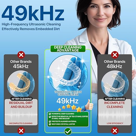 Ultrasonic Retainer Cleaner Machine, 49KHz 220ML Dental Cleaning Pod with Digital Timer, Deep Cleaning Ultrasonic Dentures Cleaner for Night Guards, Braces, Aligner, Toothbrush, Jewelry and More