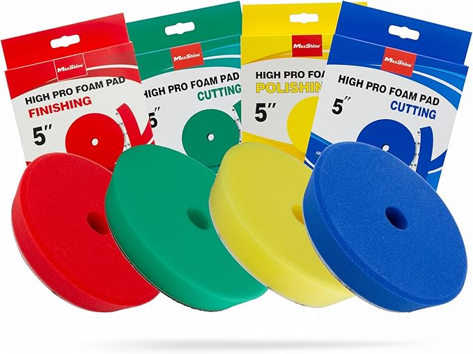 MaxShine 5.2” High Pro Heavy Cutting Foam Pad 4-Pack – DA/RO Polisher Compatible – Professional Car Detailing Pads for Cutting, Polishing & Finishing – Bendable, Washable & Reusable