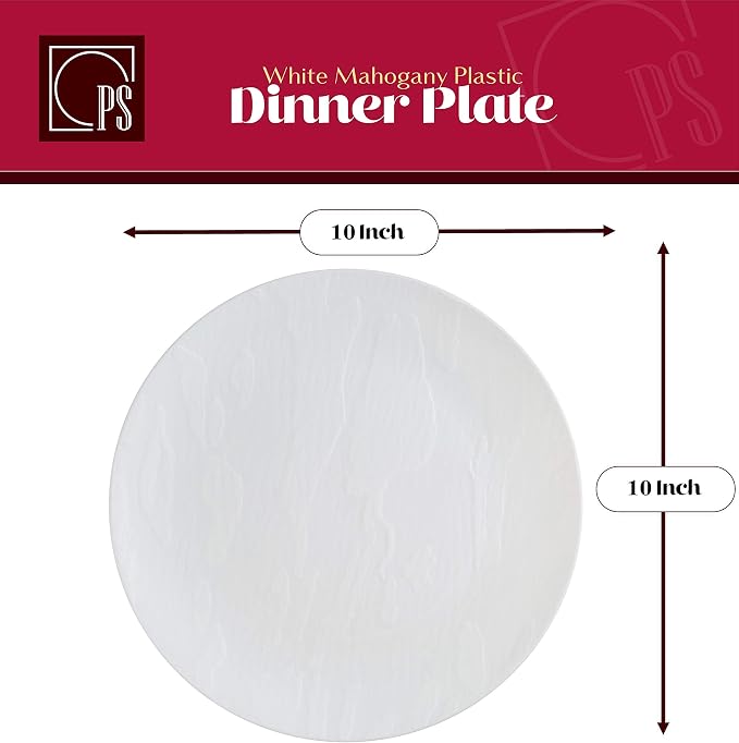 Posh Setting White Plastic Plates Disposable Plastic Wood Pattern Dinnerware (Includes 20 Dinner Plates and 20 Salad Plates) Elegant Disposable Dinnerware Set