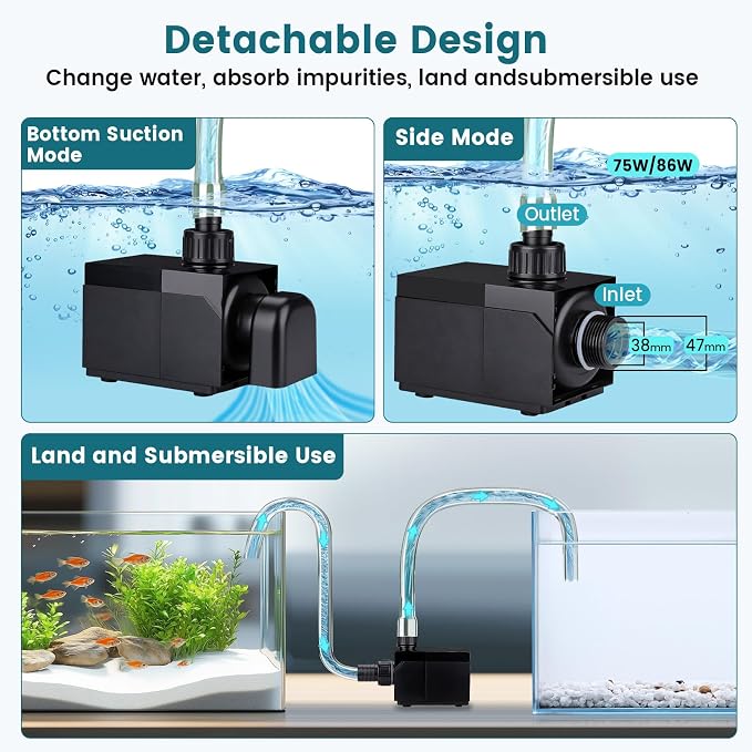 hygger 3170GPH DC Aquarium Pump with Controller, Ultra Quiet 24V Submersible Water Pump, 19.7ft High Lift Return Pump for Fish Tank, Sump, Pond, Fountain & Hydroponics (80W)