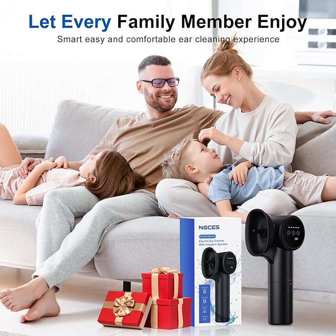 Upgraded Ear Wax Removal, Electric Ear Cleaner with Mild Drying, Safe & Gentle Automatic Ear Cleaner, Cleaning with Dual-Compartment Design, Electric Ear Wax Removal 5 Pressure Settings, IPX7, Black