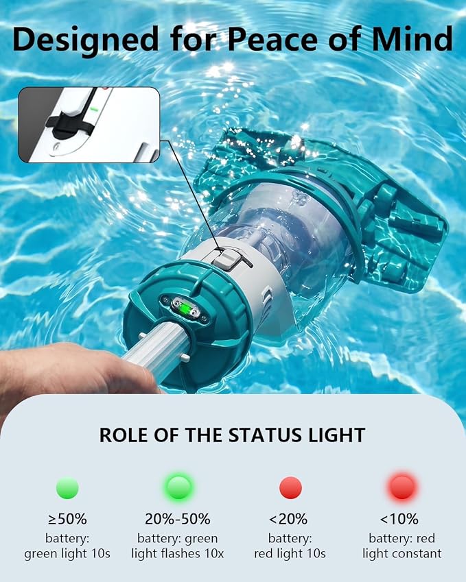 FOTING Cordless Pool Vacuum for Above Ground Pool 19.5 GPM,All Angle&LED Display,Handheld Rechargeable Spa Vacuum Cleaner for Inground Pools for Hot Tub, Debris,Shallow Steps