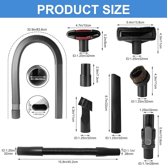 Replacement Accessories for Shark Cordless Vacuum IX141, IZ462H, IZ483H, IZ363HT, IZ361H, IZ163H, IZ362HD. Horsehair Brush, Dust Brush, Extension Hose, Crevice Tool, Dryer. D-Shaped Connector.