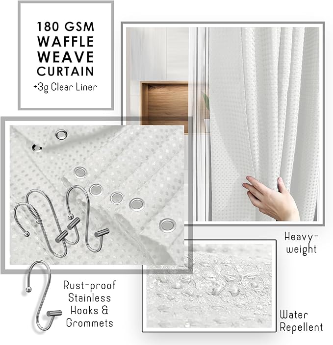 Clara Clark Bathroom Accessories Set - Bathroom Set, Bathroom Sets with Shower Curtain and Rugs, Shower Curtain Set with Bathroom Trash Can - White - 22PC