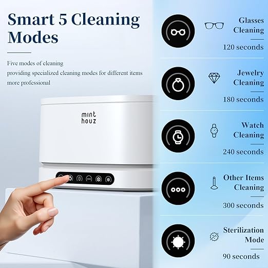 Minthouz Ultrasonic Jewelry Cleaner Machine 48KHz Ultra Sonic Cleaner for Jewelry, Eyeglass,Rings,Watch Band,Dentures, with 5 Cleaning Modes, 500ML 304 Stainless Steel Tank,Gift for Wife,Mom,Daughter
