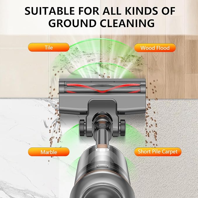 Cordless Vacuum Cleaner, 600W 55KPA 60Mins Vacuum Cleaners for Home,Anti-tangle Wireless Vacumm,Rechargeable Vacuum With Green Light,Powerful Stick Vacuum for Carpet/Hardwood Floors,Pet Hair,Black