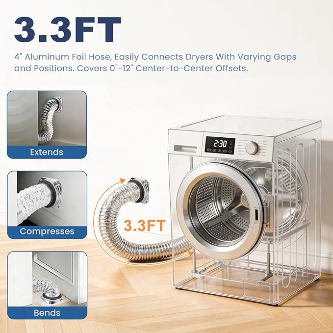 Yixiang Magnetic Dryer Vent Connector Kit，Magnetic Dryer Hose Connector 180 Degree, Quick Coupling Easy to Clean Airtight Seal, 3.3ft 4" Aluminum Foil Duct and 2 clamps