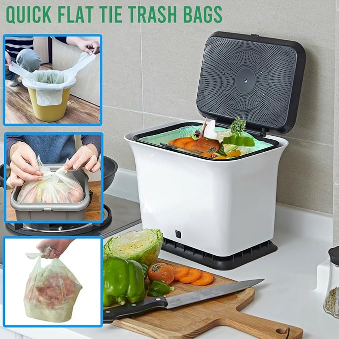 BEIDOU-PAC 3 Gallon Flap Tie Compostable Trash Bags, 100 Count Small Compost Bags, Biodegradable Kitchen Garbage Bags, Food Scrap Waste Bags for Countertop Bin, ASTM D6400, US BPI Certified