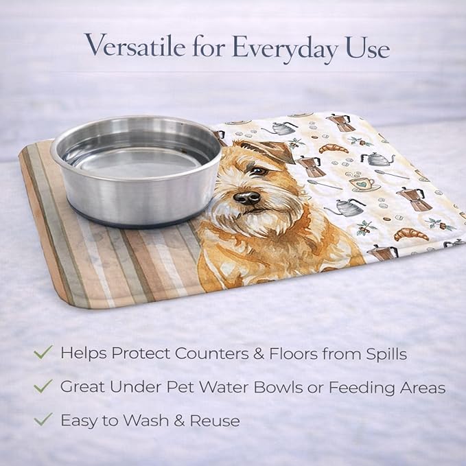 Caroline's Treasures Wheaten Border Terrier Coffee Bar Dish Drying Mat Absorbent Dish Drying Mat Pad for Kitchen Counter Dish Drainer Mat for Countertop, 14 x 21", Multicolor