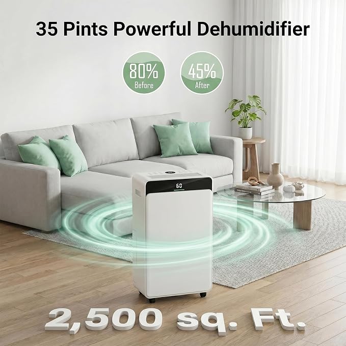 Ludatido 2026Upgraded Max 35 Pints Dehumidifier for Spaces up to 2,500 Sq.Ft at Home, in Basements and Large Rooms with Drain Hose and 0.56 Gallons Water Tank