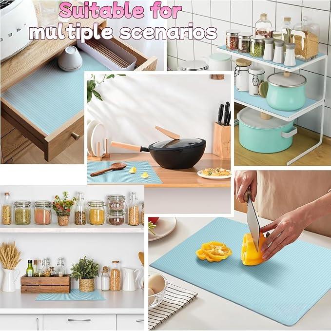 Refrigerator Mats 3PCS Silicone Shelf Liners Refrigerator Mats Heat Resistant Cup Pad Multifunctional Pads Drawer Table Placemats Gray/Blue/Clear