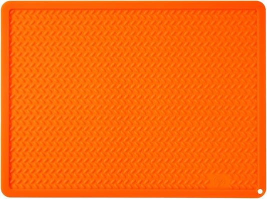 Silicone Drying Mat & Heat Resistant Mat for Kitchen Counter, Non-Slip Dishwasher Safe, Raised Edge for Dishes Bottles Sink (15.35x11.61in, Orange)