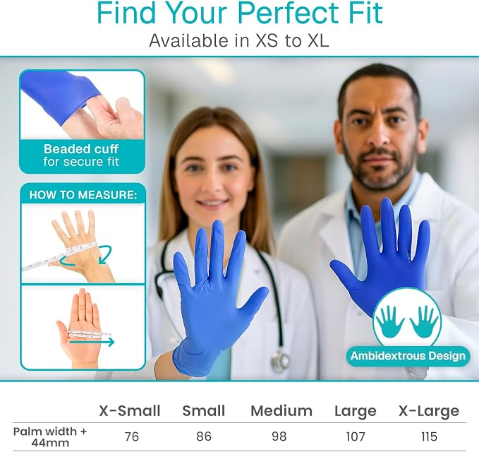 Vive Powder Free Nitrile Exam Gloves - Blue, Disposable, Latex-Free - For Medical Exams