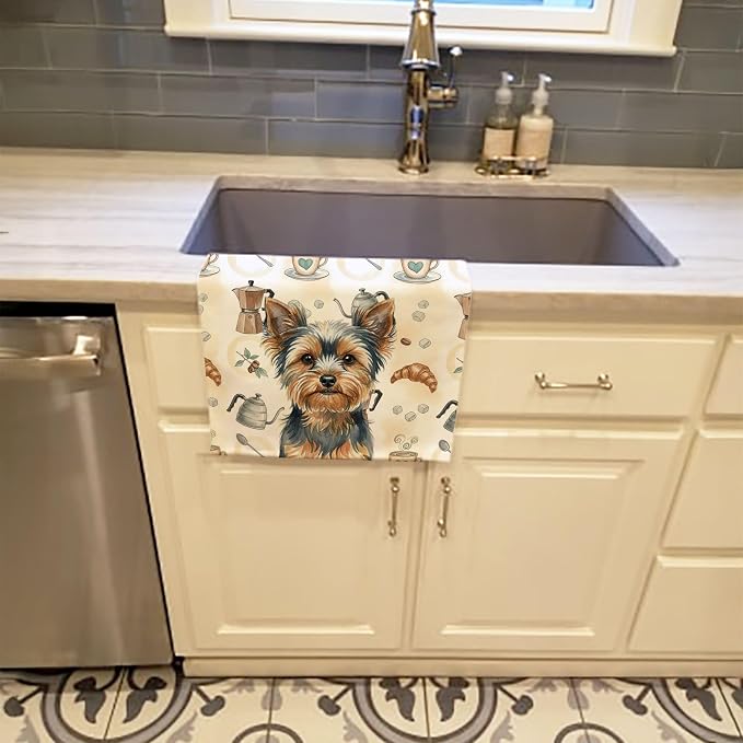 Caroline's Treasures Blue and Tan Yorkshire Terrier Coffee Bar Kitchen Towel Velour Plush Front and Cotton Loop Back Machine Washable
