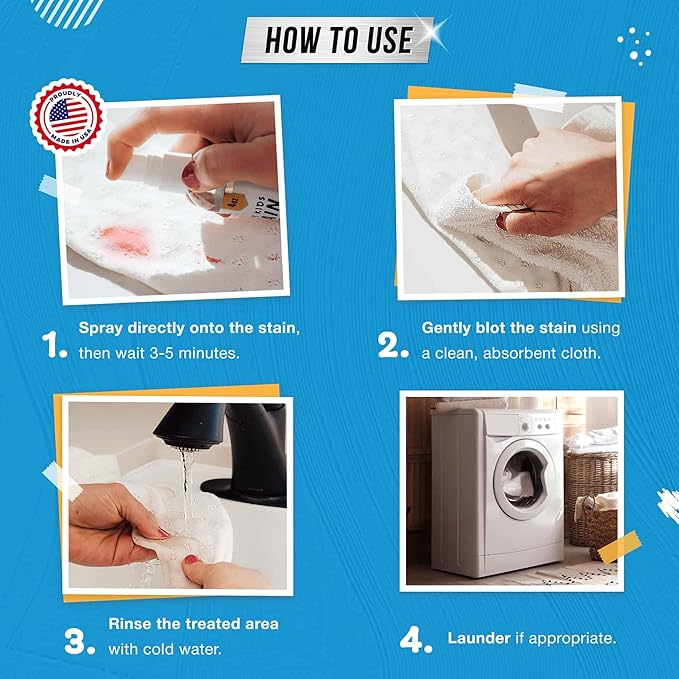 ACTIVE Messy Kids Stain Remover and Washing Machine Cleaner - Includes 12oz Kid Stain Removal Spray and 24ct Washing Machine Cleaner Tablets