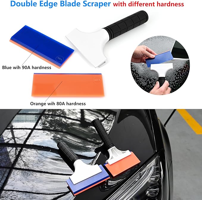 EHDIS 2PCS Double Edge Blade Small Rubber Squeegee 5-inch Handy Window Shower Squeegee Auto Water Blade for Car Windshield, Window, Mirror, Glass Door, Ice Snow Removal