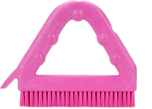 SPARTA Plastic Commercial Grout Brush, Triangle-Shaped Scrub Brush with Scraper and Two Threaded Holes for Attaching Handle (Sold Separately), 9 x 7 x 7 Inches, Pink