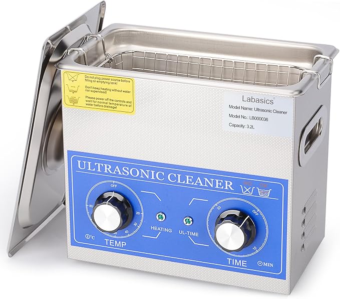 Labasics Ultrasonic Cleaning Machine, 304 Stainless Steel All-purpose Ultrasonic Washing Device with Mechanic Control Panel of Heating and Timer for Laboratory 40kHz 110V, 3.2L
