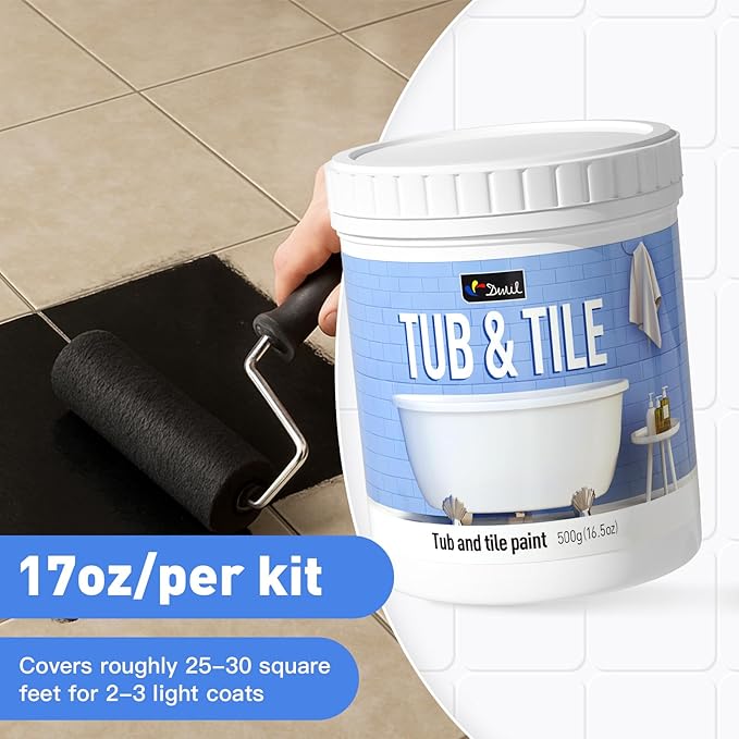 DWIL Tub and Tile Paint 16.5 oz, Tub Paint for Bathtub, Tile Refinishing with Hardener, Water Based, Low Odor, Semi-Gloss Black, 25-30sq.ft