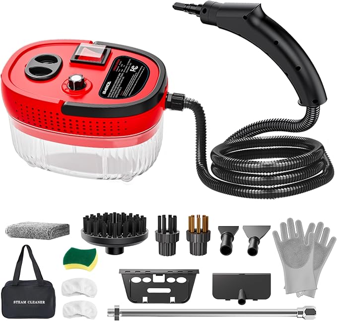 Handheld Steam Cleaner Portable High-pressure Steam Cleaner with 3 Brushes and 1 Glass Scraper Quickly Generates High-temperature Steam to Deeply Clean Kitchens and Car Seats