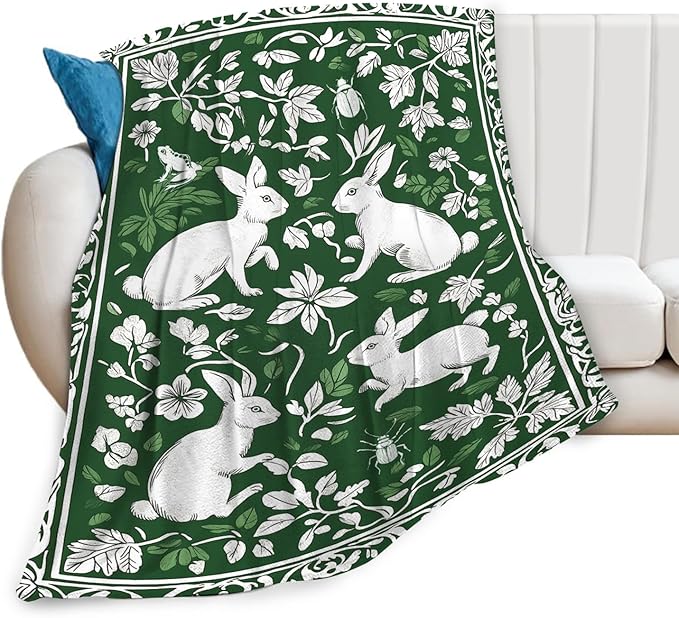 Tijuboni Rabbit Throw Blanket - Botanical Hare Insect - Bunny Gifts for Girls Women Boys Men Kids Adults Soft Flannel Fleece Blanket for Couch Sofa Bed Home Decor 60"x80"