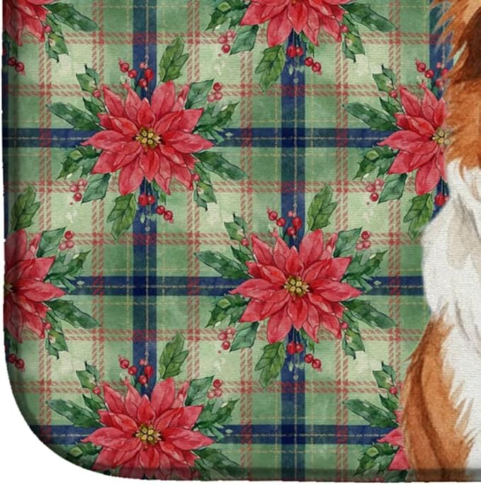 Caroline's Treasures Red and White Border Collie Christmas PoinsettIas Dish Drying Mat Absorbent Dish Drying Mat Pad for Kitchen Counter Dish Drainer Mat for Countertop, 14 x 21", Multicolor