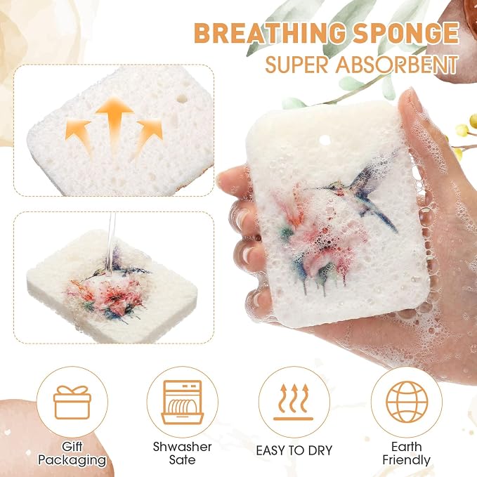 Maxdot 50 Counts Compressed Cellulose Sponges Bulk Fruits Style Natural Kitchen Compostable Non Scratch Dish Sponges for Washing Dishes, Cleaning Countertop Sink, Kids DIY