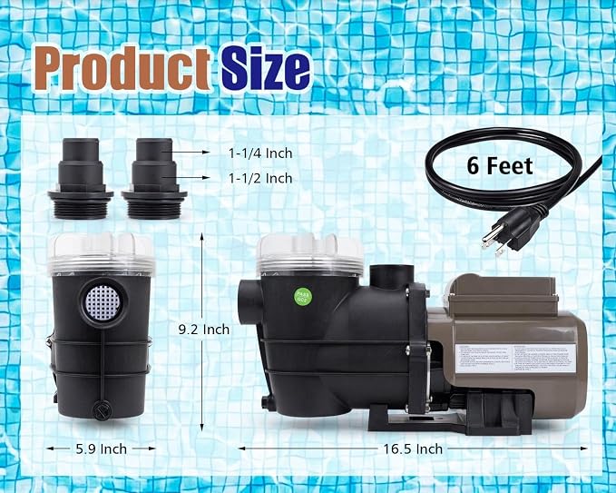 CIPU Pool Pump with Timer 2700GPH 115V Powerful Self Priming Above Ground Swimming Pool Pump 0.35HP with Filter Basket Low Noise for Pools Hot Tub Spa Water Circulation