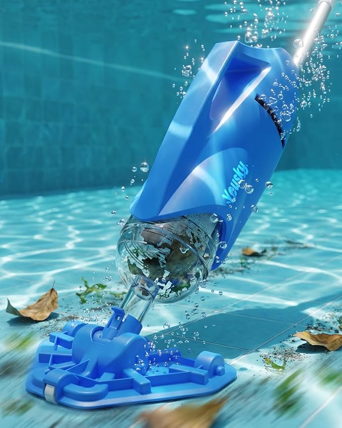 Cordless Handheld Pool Vacuum, 18.5GPM Strong Suction, 45 Mins Runtime, Telescopic Pole, Dual Brush Heads for Above Ground, Inground Pools, Spas & Hot Tubs, Vako H10 Blue