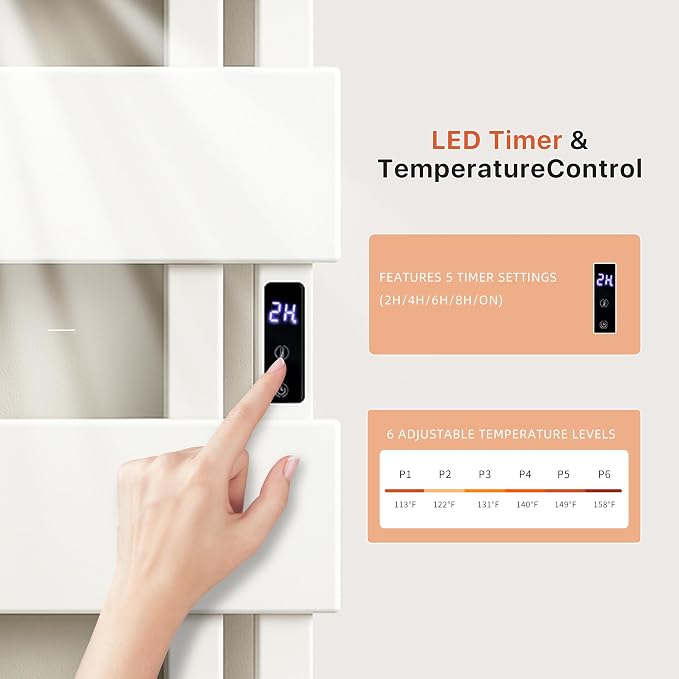 Electric Towel Warmer with Smart LED Timer, Modern [2/3/4] Bar Large Panel Heated Towel Rack, Wall-Mounted Plug-in/Hardwired 2-in-1, Rapid Warmth for Bathrooms, [Matte Black/Alpine White]