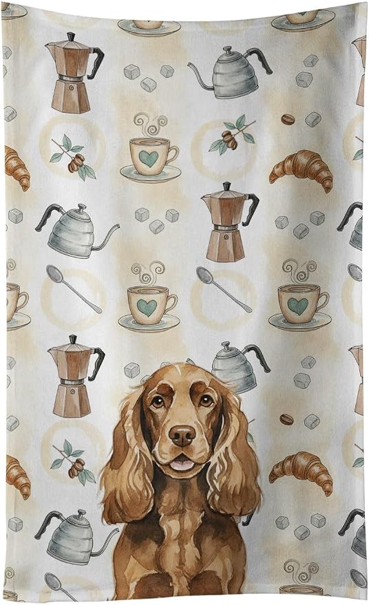 Caroline's Treasures Liver English Cocker Spaniel Coffee Bar Kitchen Towel Velour Plush Front and Cotton Loop Back Machine Washable