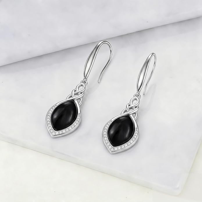 PELOVNY Celtic Knot Filigree Earrings for Women 925 Sterling Silver Moss Agate/Birthstone Infinity Earrings Birthday Christmas Jewelry Gifts for Mom Daughter Wife Sister