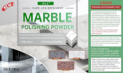 Professional Marble Polishing Powder Granite Polishing Kit Marble Floor Polish – Restore Shine & Remove Dullness, Safe for All Kinds of Stone, Countertops & Floors (1 kg)