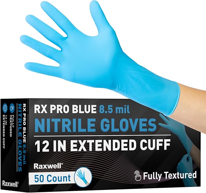Raxwell Disposable Nitrile Gloves - Heavy Duty Cleaning Gloves - Elbow-Length Dishwashing & Kitchen Use - Chemical Resistant