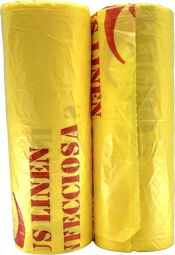 Bits N Things Infectious Biohazard Yellow Waste Bags Hazardous Trash Can Liners | Medical Grade No Leak Bags | Great for Lab Containers, Swabs, Pads, Gloves | 200 Count - 37" x 50" (44 Gallon)