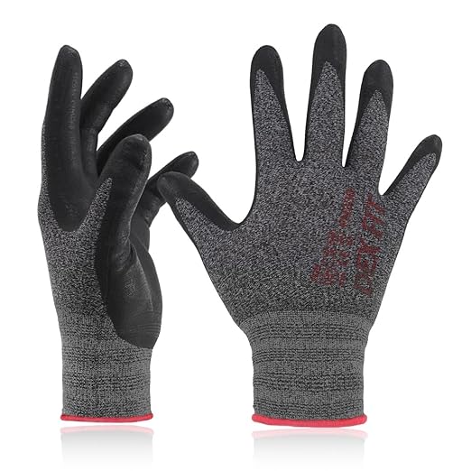 DEX FIT Nitrile Work Gloves FN330, 3 Pairs, 3D-Comfort Stretchy Fit, Firm Grip, Thin & Lightweight, Touch-Screen Compatible, Durable, Breathable & Cool, Machine Washable; Black Grey XXL (11)