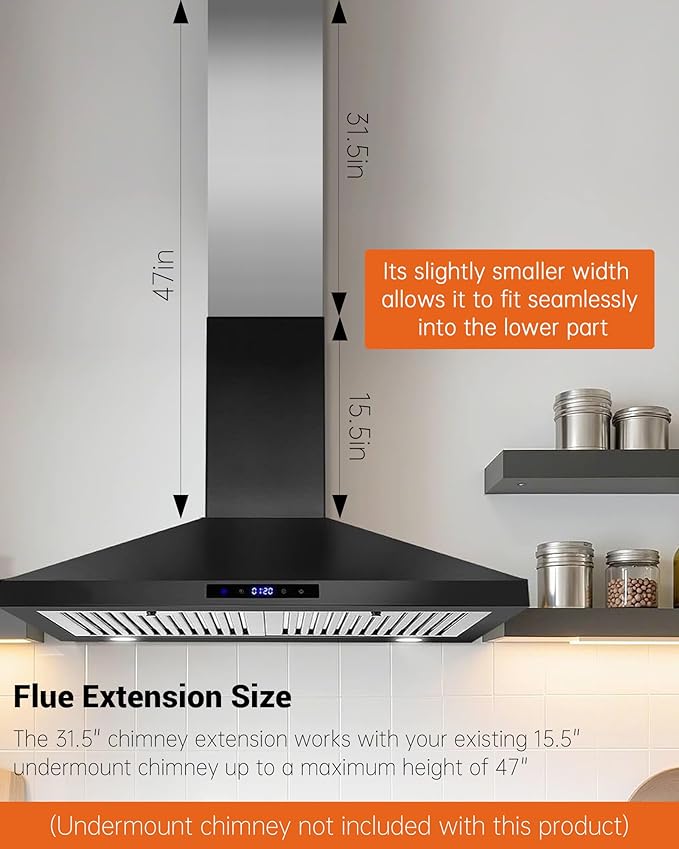 31.5" x 8" x 6.7" Range Hood Chimney Extension Fit for SNDOAS GD24 GD17 (Assembly Required), Stainless Steel Range Hood Extension Duct Cover (Upper Piece) Make Sure You Confirm the Chimney Size