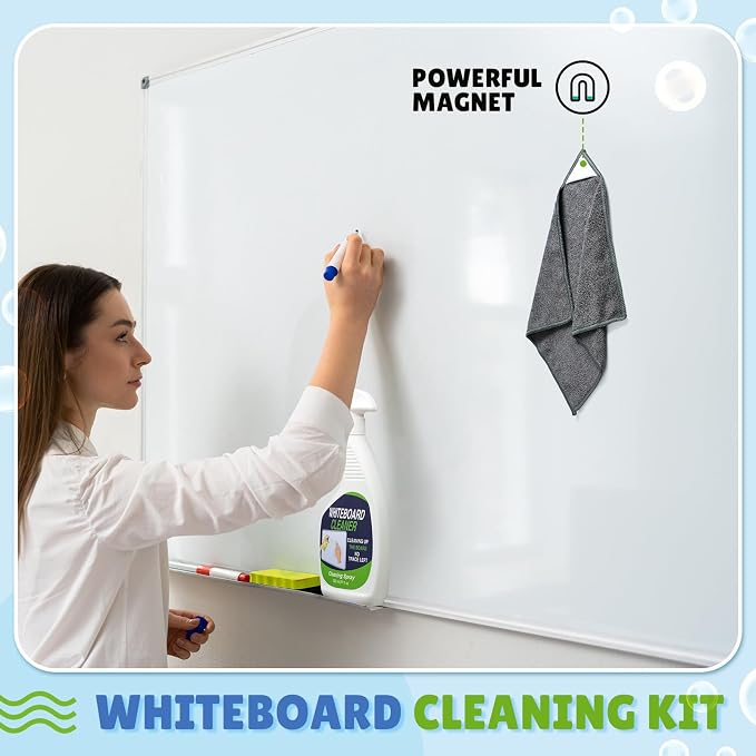 Fuyoooo 8 Pcs Whiteboard Cleaner Set 4 17 fl oz Dry Erase Board Liquid Cleaner with 4 Cloths White Board Cleaning Spray for Classroom Chalkboard Home Office (Grey)